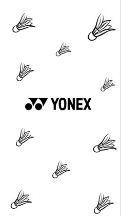 the yonex logo is shown in black and white, surrounded by flying mosquitoes