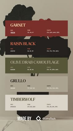 Colors:
792E29
24201D
565538
ABA38F
D9D4C8