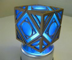 a blue light that is on top of a table