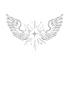 a drawing of an angel wing with the star in the middle and sparklers behind it