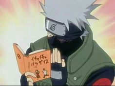 an anime character is reading a book