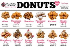 an advertisement for doughnuts with different flavors and toppings on the front page