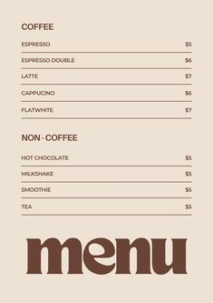 a menu with coffee and chocolate on it