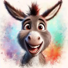 a donkey is smiling with his eyes wide open