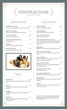 a menu with an image of shells on it