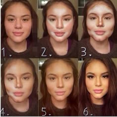 Steps Of Makeup, Make Up Start To Finish, The Steps Of Makeup, Change Face With Makeup, Make Up Transformation, Highlighter Makeup Before And After, Before And After Baking Makeup, The Perfect Face Outline, Makeup Contour Tutorial