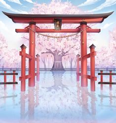 Japanese Torii Gate Background, Japanese Shrine Background, Japanese Gate Background, Cherry Blossom Torii Design, Pink Torii Gate Aesthetic, Anime Torii Gate Architecture, Pink Torii Gate Art, Sakura Themed Shrine Design, Pink Torii Gate Japan Aesthetic