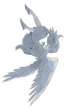 a drawing of a person with wings flying through the air and holding something in his hand