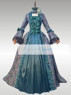 Renaissance Festival Georgian 18th Century Queen Marie Antoinette Princess Fantasy Dress, Fairytale Peacock Masquerade Gown, Theater Costume - Etsy Fitted Ball Gown With Historical Design For Costume Party, Blue Floor-length Dress For Fancy Dress, Blue Floor-length Fancy Dress, Fancy Dress Floor-length Gown With Ruffles, Blue Fitted Bodice Dress For Fancy Dress, Fitted Rococo Gown For Fancy Dress, Elegant Dress With Fitted Bodice For Theater, Elegant Blue Dress For Fancy Dress, Elegant Blue Dress For Fancy Dress Occasion