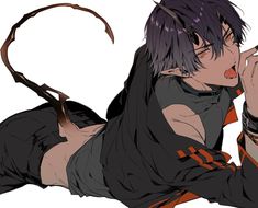 an anime character laying on the ground with her hand in her mouth