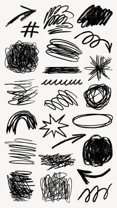 various hand drawn shapes and lines on a white background, each with different numbers in the middle