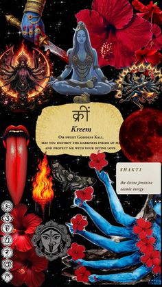 an image of some art work with flowers and other things in the background on black paper