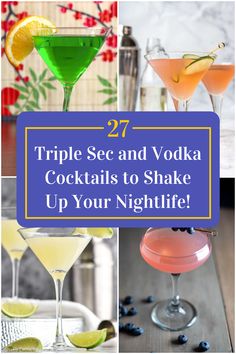 Collage of 4 triple sec and vodka cocktails.