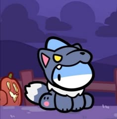 a cartoon cat sitting next to a pumpkin