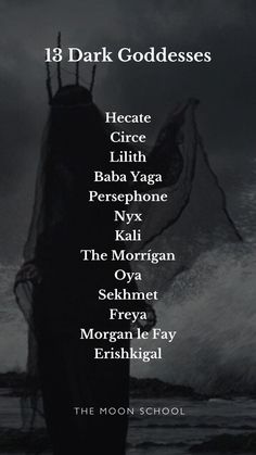 the thirteen dark goddesss are shown in black and white, with text above them