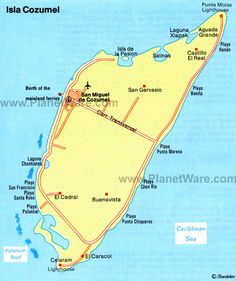 a map of the island of cozumel, mexico with all its major attractions