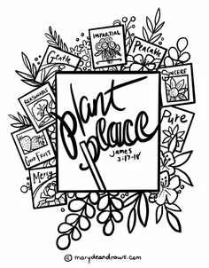 the word plant peace surrounded by pictures and flowers