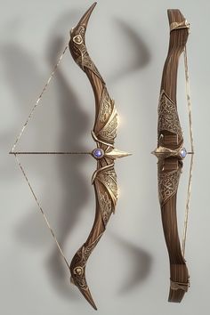 an artistic bow and arrow made out of wood