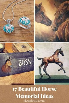 four different pictures with horses on them and the words, 17 beautiful horse memorial ideas