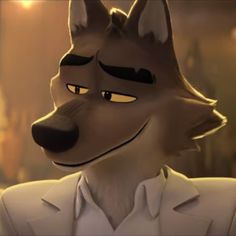 an animated wolf wearing a suit and tie in a scene from the movie zootopia
