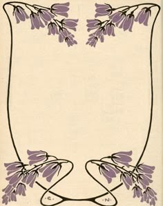 an old book with purple flowers in the middle and black lines on the front cover