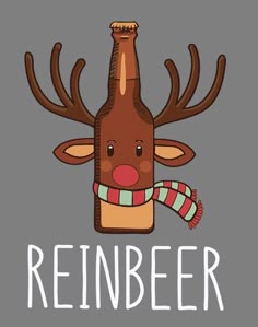 a bottle with a reindeer's head and scarf around it that says reinber