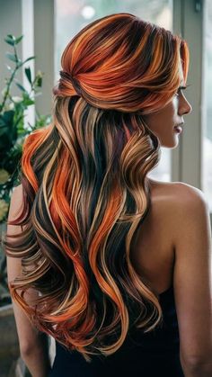 Fall Two Tone Hair Color, Orange Undertone Hair, Brown With Orange Undertones Hair, Tone Down Orange Hair, Fall Hair Colors 2024 Trends, Orange Hair For Cool Skin Tones, Fall Bold Hair Color, Bold Fall Hair Colors, Fun Hair Colors For Cool Skin Tones