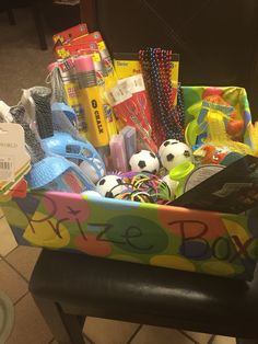a basket filled with items sitting on top of a table