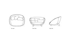 three different types of furniture are shown in black and white, with the same line drawing