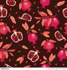 pomegranates and leaves on a dark background