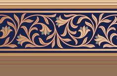 an art nouveau design in blue and gold with flowers on the border, is shown