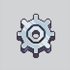 a pixellated image of a gearwheel with the letter o in it's center