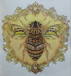 a drawing of a bee with ornate designs on it