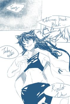 a drawing of a woman with long hair and an anime character in the background, she is