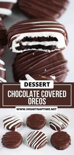 chocolate covered oreos with white and dark chocolate on top