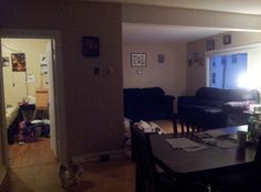 a living room and dining room area are lit up by the light coming through the window