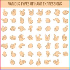 various types of hand expressions on a white background with the words,'various types of hand expressions '