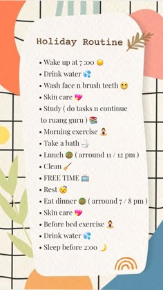 Study Routine For Holidays, Routine For Holiday, Holiday Daily Routine, Holiday Routine For Students, Holiday Productive Routine, How To Make Time Table For Daily Routine, Holiday Study Routine, Holiday Routine For Teens, Holiday Routine