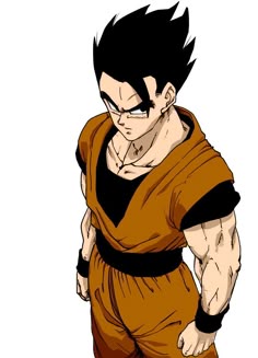 a drawing of gohan from dragon ball super saishi, with his hands on his hips