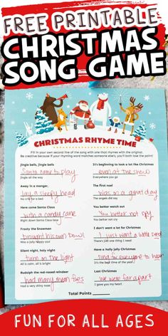 a christmas song game for kids to play in the snow with free printables