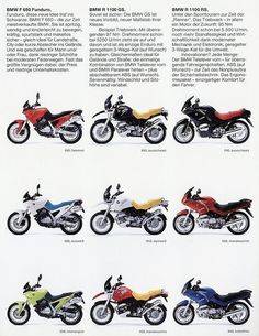an advertisement for motorcycles with different colors and sizes