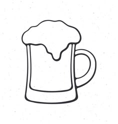 Hand drawn doodle of a mug of beer with foam. Glass of alcohol drink. Classic foam drink of pubs and bars
