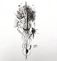 a black and white drawing of a tree