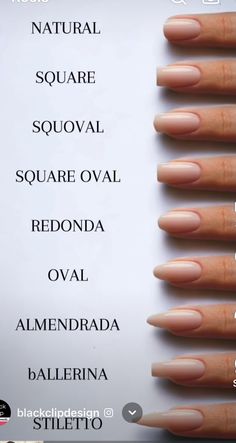 Coffin Round Nails, Type Of Square Nails, Bail Shape, Nail Shape Inspiration, Nails Nod Color, Round Nail Shape Short, Common Nail Designs, Squoval Long Nails, Best Shape For Natural Nails