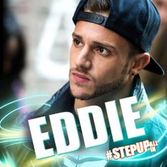 a man with a cap on and the words eddie in front of his face