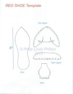 the red shoe template is shown with its measurements and instructions to make it look like they are