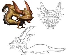 three different types of cartoon animals with their heads turned to look like they have horns