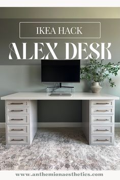 an ikea hack alex desk with drawers and a computer monitor on it, in front of