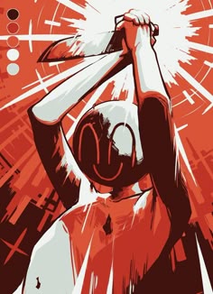 an illustration of a woman holding a baseball bat in her right hand and looking up at the sky