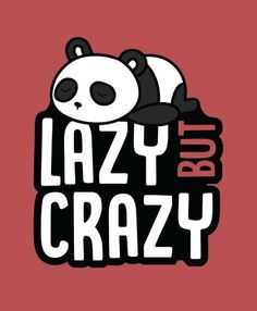 a panda bear that is laying down with the words lazy crazy on it
